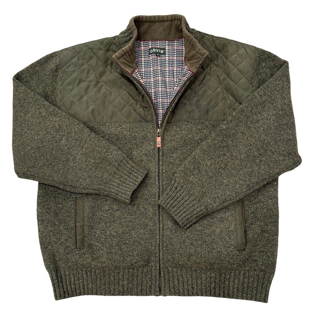 Orvis Field Collection Quilted Wool Knit Jacket Plaid Lining Men's XXL 2XL